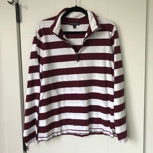 J Crew Burgundy and White Striped Pullover, L